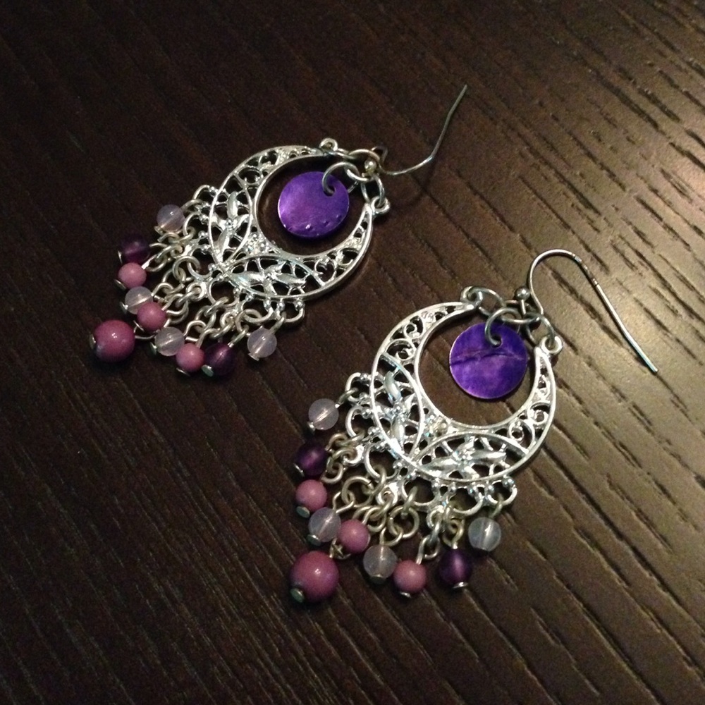 New York & Company Purple Beaded Chandelier Earrings | Boho Statement